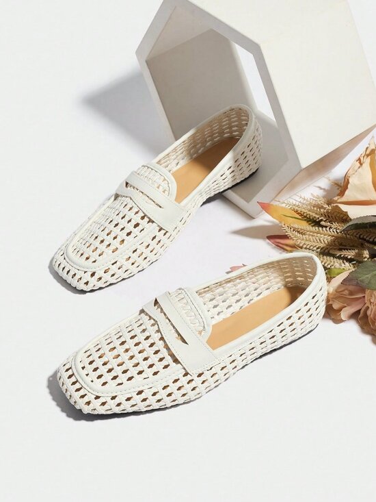 Shoes - White Vintage-Style Women's Woven Slip-On Loafers